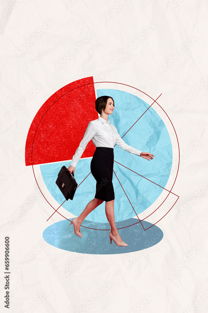 Aufkleber vertical creative collage image of walking office female entrepreneur diagram data economist manager