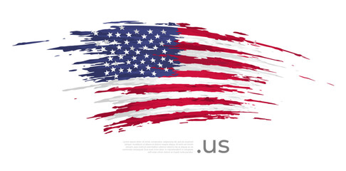 USA flag. Brush strokes. Brush painted us flag on a white background. United States national poster vector design, template. Place for text. State patriotic banner of america, cover. Copy space - obrazy, fototapety, plakaty