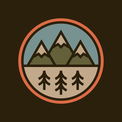 Mountain outdoor adventure circle emblem badge illustration