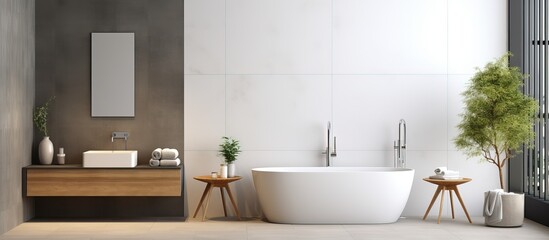 Fototapeta na wymiar Contemporary bathroom design with simple shower lights white furnishings