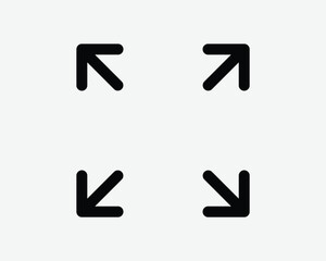 Expanding Arrows Icon Four Arrow 4 Point Pointers Zoom In Out Gesture Expand Enlarge Expansion Black White Shape Line Outline Sign Symbol EPS Vector