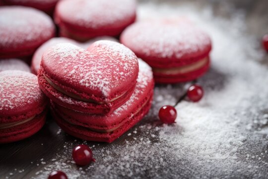 heart-shaped cakes on wooden background, valentine's day concept