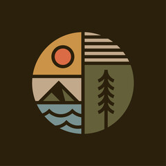Mountain outdoor adventure circle emblem badge illustration