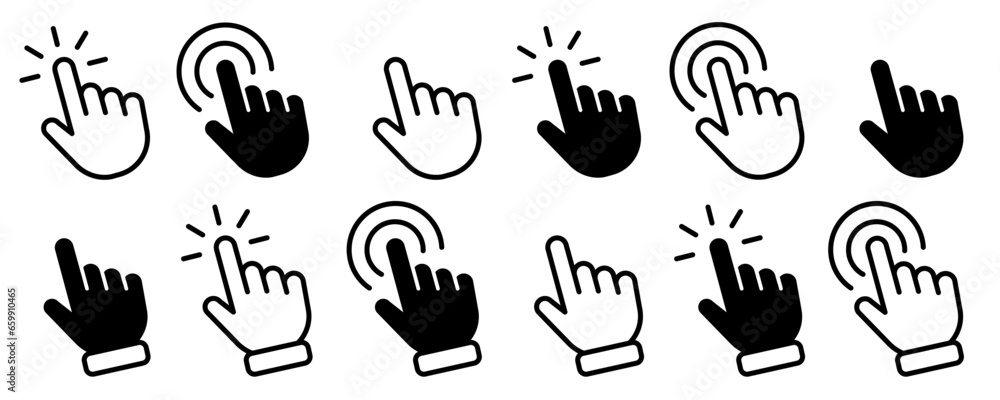 Poster Hand click icon set. Computer mouse click cursor. Hand Cursor icons. Mouse click. Vector illustration