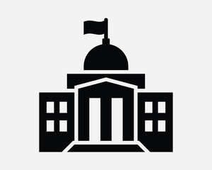 Government Building Icon Museum Bank University Architecture Structure Capitol Library Dome Flag Black White Outline Line Shape Sign Symbol EPS Vector