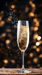 A glass of champagne on a blurred background