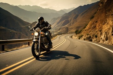traveling on a motorcycle in nature. a man travels on his motorcycle along the coastal sea road day sun