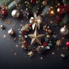 Obraz na płótnie Canvas christmas background with baubles and snowflakes