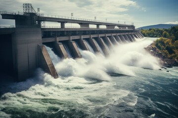 the water dam is open. water flows freely