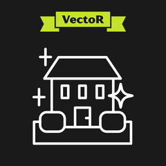 White line Home cleaning service concept icon isolated on black background. Building and house. Vector