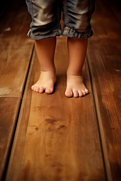 The child feet are on the floor. Generative AI.