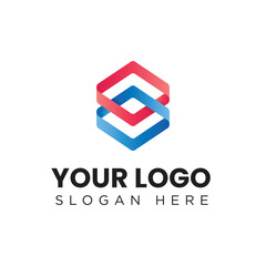 Fototapeta premium this is a simple geometric logo consists of two square shapes in red and blue color connect with each other