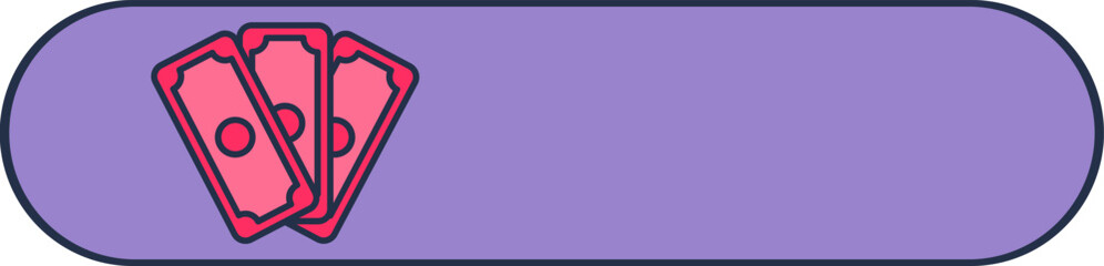 Lilac slider toggle with dollar bills stack symbol. On off and control options switcher, digital panel element of modern multimedia device. Stroke outline vector icon isolated on white background