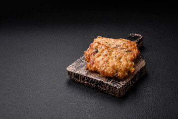 Delicious fried chicken chop or pork meat fried breaded with salt, spices and herbs
