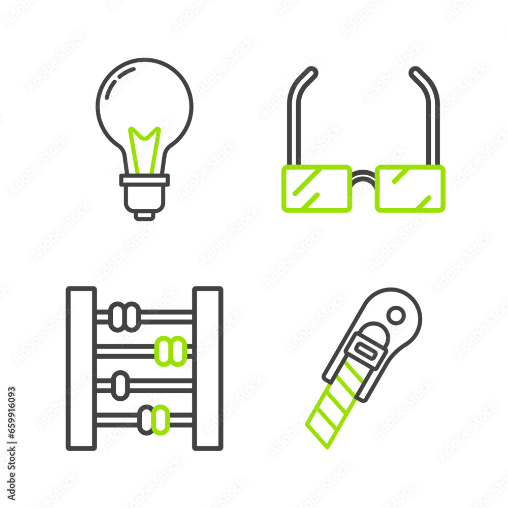 Canvas Prints set line stationery knife, abacus, glasses and light bulb with concept of idea icon. vector