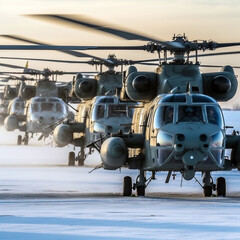 Modern military helicopters, modern weapons for air warfare. War.