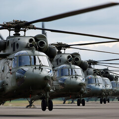 Modern military helicopters, modern weapons for air warfare. War.