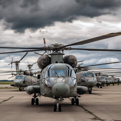 Modern military helicopters, modern weapons for air warfare. War.