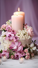 Obraz na płótnie Canvas Wedding centerpiece with flower bouquet and candles