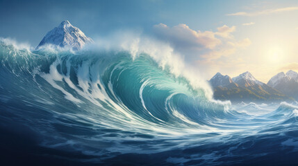 Beautiful deep blue tube wave in the Ocean