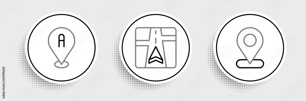 Poster set line location, and gps device with map icon. vector