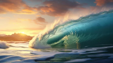 Foto op Canvas Beautiful deep blue tube wave in the Ocean © Olga