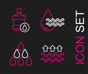 Set line Waves of water and evaporation, Water drop, Recycle clean aqua and Big bottle with icon. Vector