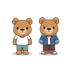 cute bear character with clothes