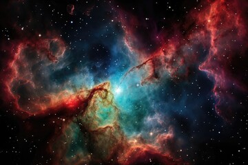 An abstract background image showcasing a nebula with two ethereal clouds that appear to be reaching out, creating a captivating and imaginative scene. Photorealistic illustration