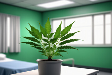Konzept Cannabis Pflanze im Krankenhaus Zimmer als Hintergrund