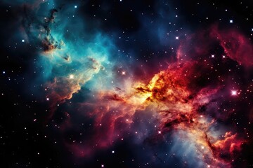 An abstract background image featuring a nebula with a linear shape characterized by distinct color steps, offering an intriguing composition. Photorealistic illustration