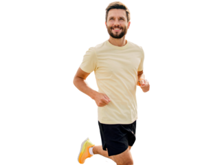 Fitness strong man is a workout for a person in sportswear. Portrait of a man running confident smiling healthy.