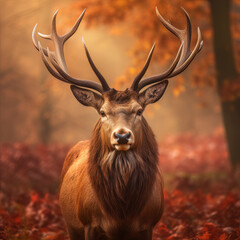 Autumn's Noble Guardian: Majestic Red Deer in Fall
