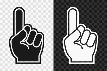 Foam fan finger up silhouette icon, vector glyph sign. Index finger up symbol isolated on dark and light transparent backgrounds.