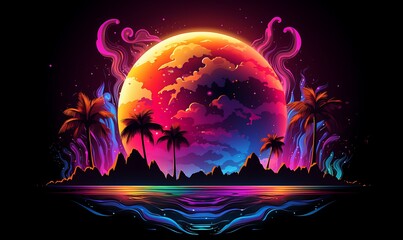 the beauty of the planet shape with neon colors. Generative Ai