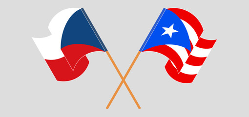 Crossed and waving flags of Czech Republic and Puerto Rico
