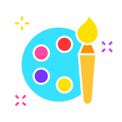 Palette and brush line icon. Photo and video editing, retouching, editing, collage, layers, tools, design. Vector color icon on white background for business and advertising.