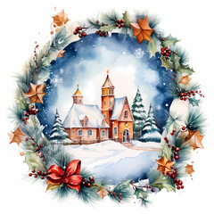 Obraz premium Christmas watercolor painting, in the style of ready-made objects