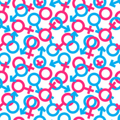 Signs Mars and Venus on a white background. Seamless pattern, print, vector illustration