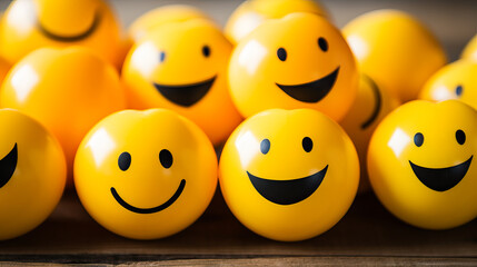 Close up shot of many yellow smile faces