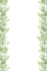 A frame made of green branches and leaves. A layout of greenery. Watercolor illustration. For wedding invitations, postcard design and stationery.