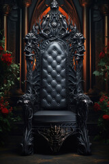 Black throne. Decorated empty throne hall.