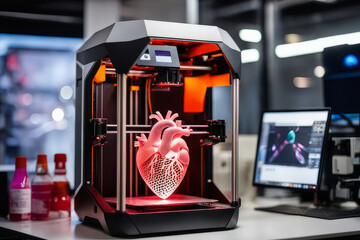 Medicine 3d printer for organ heart printed. Concept new technology transplant. - Powered by Adobe
