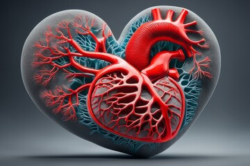 Human heart printed on Medicine 3d printer. Concept new technology transplant organ. - obrazy, fototapety, plakaty