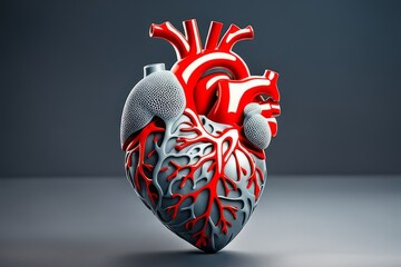 Human heart printed on Medicine 3d printer. Concept new technology transplant organ. - obrazy, fototapety, plakaty