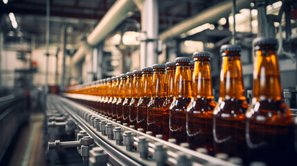 Dummy brand beer in bottling plant in industrial. ai generative - obrazy, fototapety, plakaty