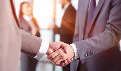 Close-up of business partners handshaking after successful agree