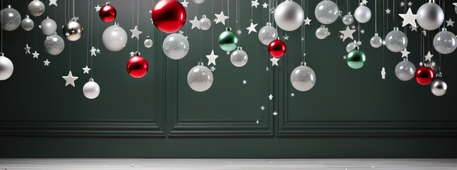 Festive Christmas Baubles and Snowflakes Background