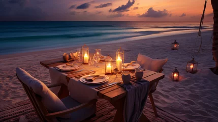 Rolgordijnen Luxury dinner table beach view © Roses