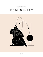 Trendy contemporary poster. Minimal female silhouette Abstract woman body feminine geometric composition. Femininity aesthetic, Mid century beauty concept for wall decor, prints. Vector illustration